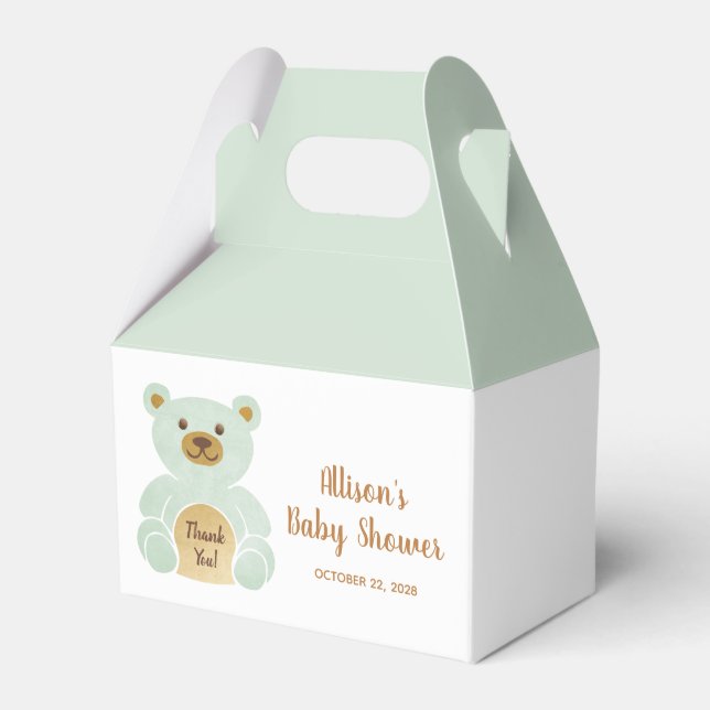 Baby Shower Teddy Bear Mint Green Thank You Favour Box (Front Side)