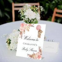 Baby shower teddy bear pampas grass rose blush