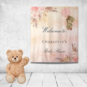 Baby shower teddy bear pampas grass rose blush tapestry