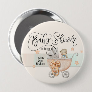 Baby Shower Teddy Bear Personalised 4" 10 Cm Round Badge