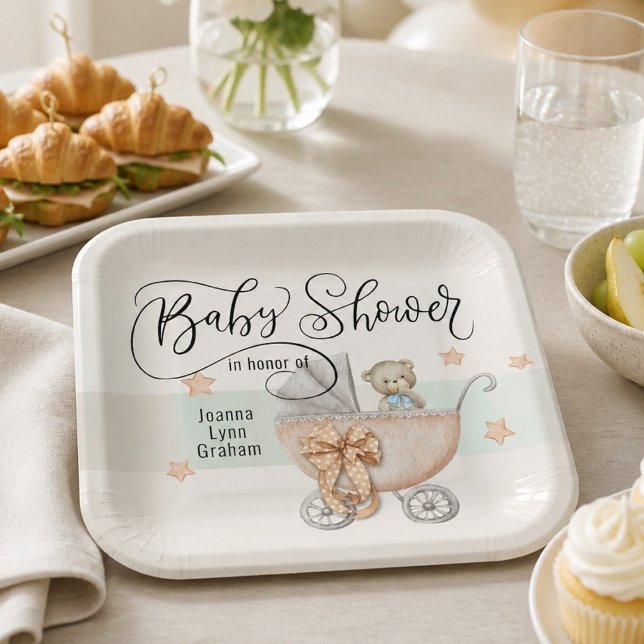 Baby Shower Teddy Bear Personalised Paper Plate (Creator Uploaded)