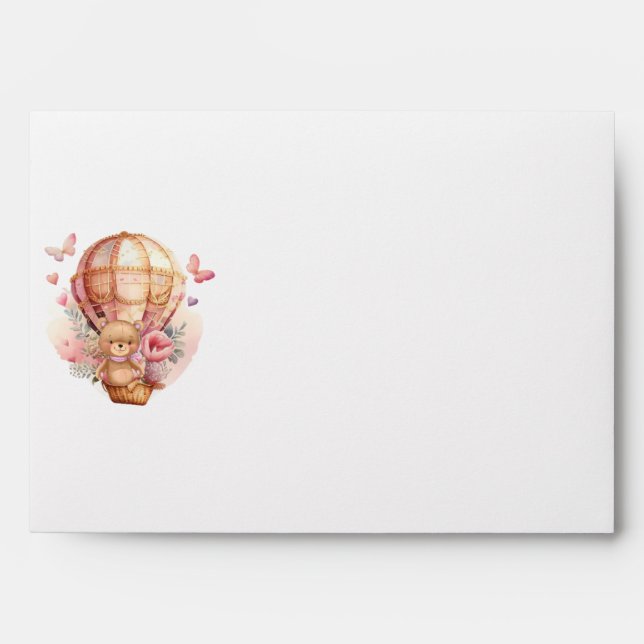 Baby Shower Teddy Bear Pink Hot Air Balloon  Envelope (Front)