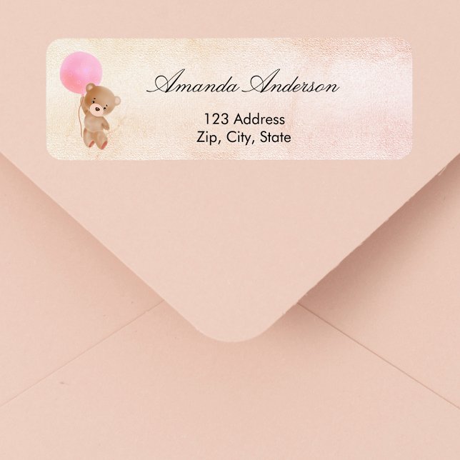 Baby Shower teddy bear pink return address (Creator Uploaded)