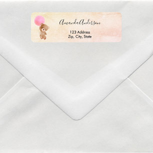 Baby Shower teddy bear pink return address label