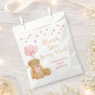 Baby Shower Teddy Bear Pink Stars Thank You Favour Bags