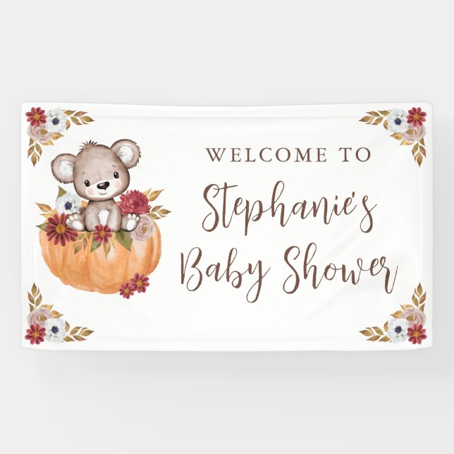 Baby Shower Teddy Bear Pumpkin Fall Banner (Horizontal)