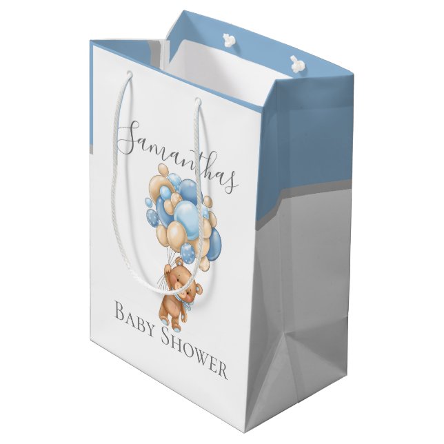 Baby Shower Teddy Bearly Wait BOY Medium Gift Bag (Back Angled)