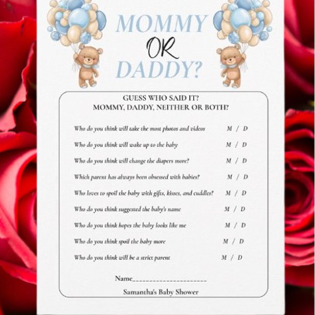 Baby Shower Teddy  Blue  Mummy or Daddy  Invitation (Celebrate your little one with our Baby Shower Teddy Blue Mommy or Daddy theme)