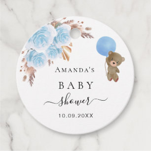 Baby Shower teddy blue pampas grass thank you Favour Tags
