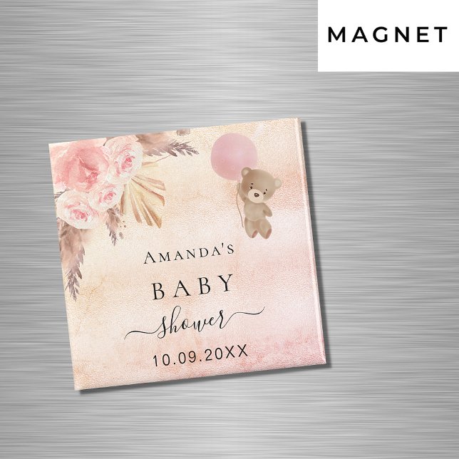 Baby Shower teddy blush pampas grass save the date Magnet (Creator Uploaded)