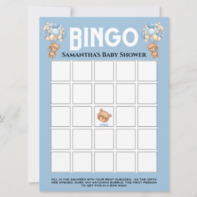 Baby Shower Teddy Boy Bubbly Blue Bingo  Invitation (Front)