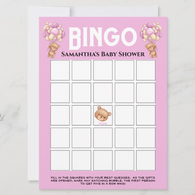 Baby Shower Teddy Boy Bubbly Pink Bingo  Invitation (Front)