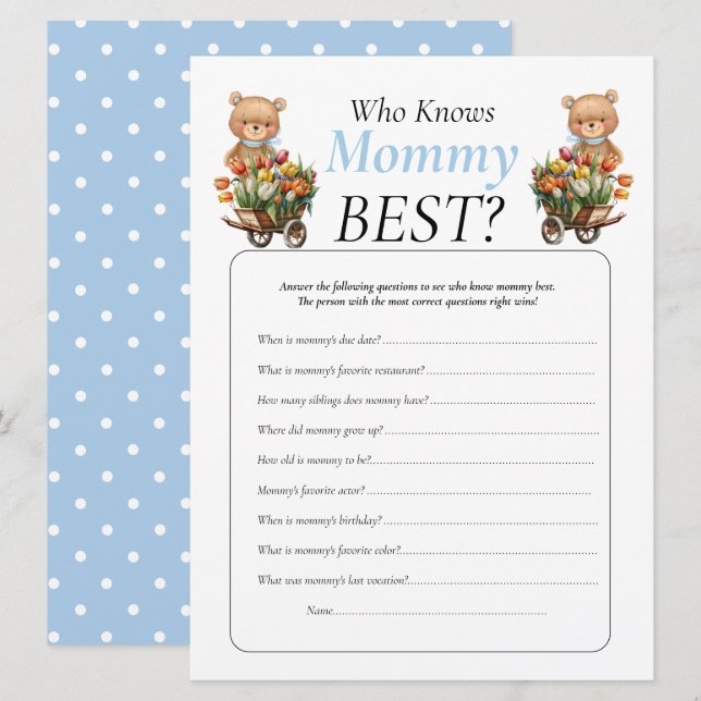 Baby Shower teddy Floral Boy Who Knows Mummy     Invitation (Front/Back)