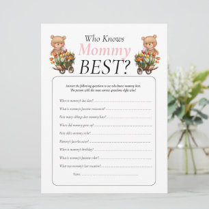 Baby Shower teddy Floral Girl Who Knows Mummy Invitation