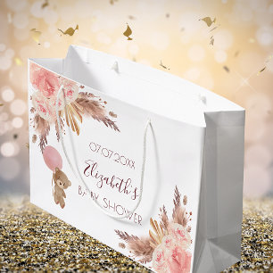 Baby Shower teddy floral pampas grass blush rose Large Gift Bag