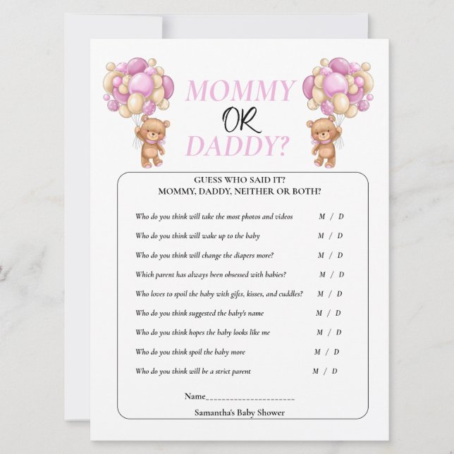 Baby Shower Teddy  Mother to Be. Mummy or Daddy  Invitation (Front)