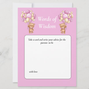 Baby Shower Teddy Wisdom Pink Invitation