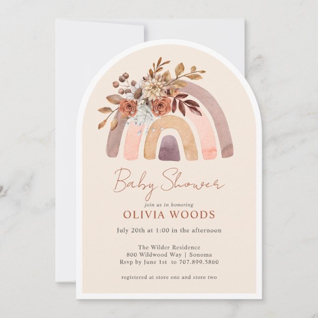 Baby Shower Terracotta Boho Watercolor Rainbow  Invitation (Front)