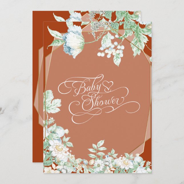 Baby Shower | Terracotta Wildflowers Berries Invitation (Front/Back)