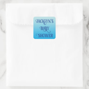 Baby Shower Text Template on Aqua Blue Ombre Square Sticker