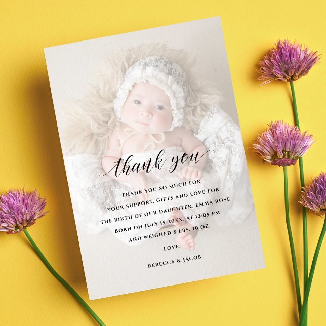 Baby Shower Thank You 2 Sided Photo Faux Vellum  (Baby Shower Thank You Card)