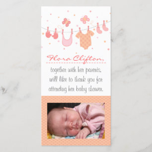 Baby shower Thank You: Baby clothes on clothesline Thank You Card
