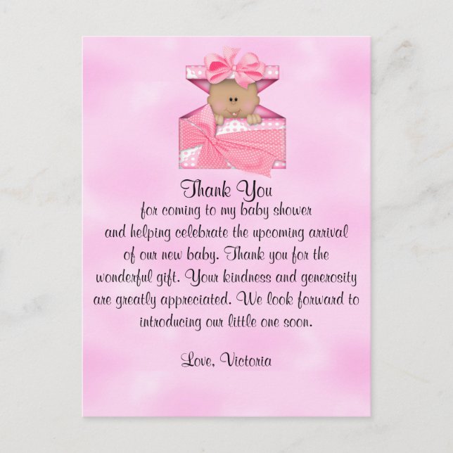 Baby Shower Thank You Baby Girl Ethnic Postcard (Front)