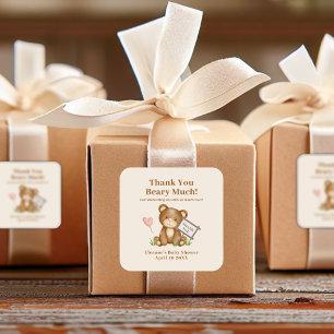 Baby Shower Thank You Beary Much Square Sticker