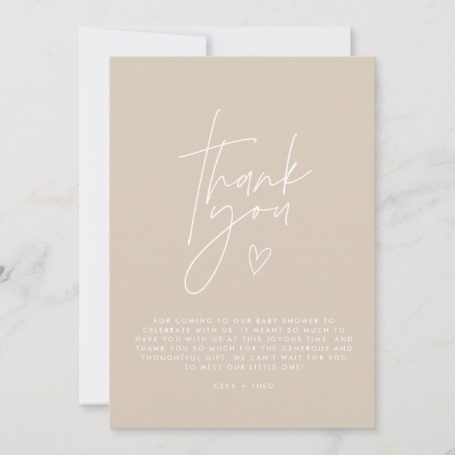 Baby shower thank you beige elegant modern invitation (Front)