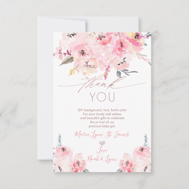 Baby Shower Thank You Birth Blush Peonies Card (Front)