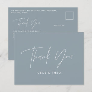 Baby shower thank you blue elegant modern postcard