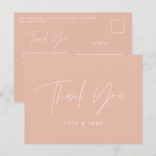 Baby shower thank you blush pink elegant modern postcard