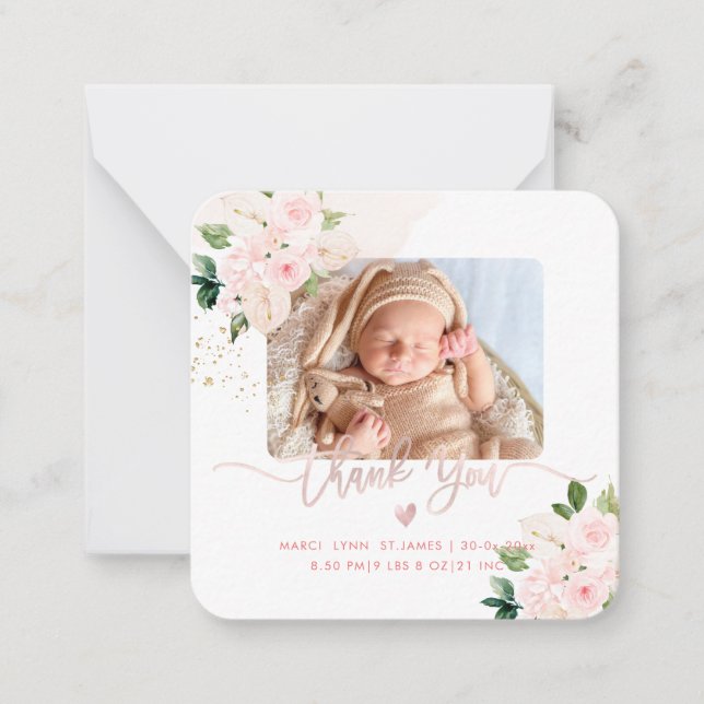 Baby Shower Thank You Blush Pink Peonies Card (Front)