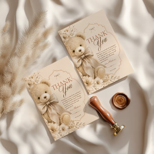 Baby Shower Thank You Card Beige Neutral Teddy Bea