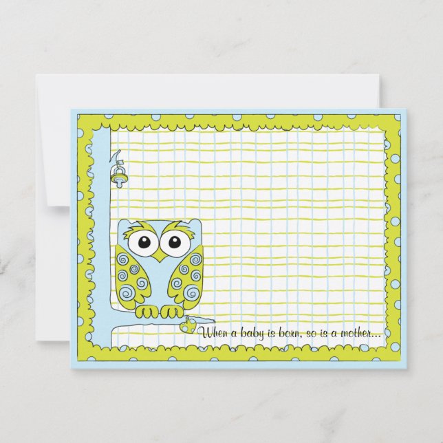 Baby Shower Thank You Card, Blue/Green Owl (Front)