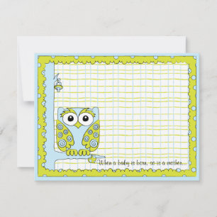 Baby Shower Thank You Card, Blue/Green Owl Card