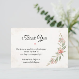 Baby Shower Thank You Card Floral Bunny Pink W