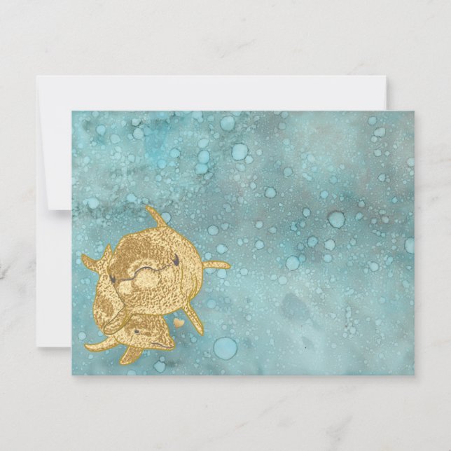 Baby Shower Thank You Card "Gold Dolphins Mum Baby (Front)