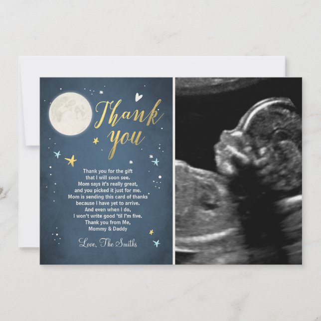 Baby Shower Thank You Card Love You to the Moon (Front)