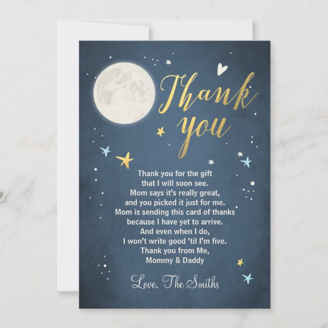 Baby Shower Thank You Card Love You to the Moon (Front)
