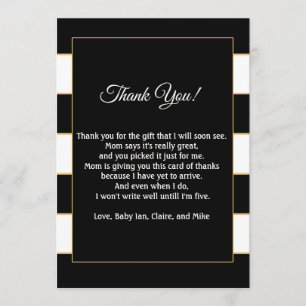 Baby Shower Thank You Card Note Gold White Black