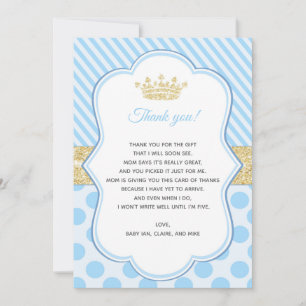 Baby Shower Thank You Card Note Prince Blue Gold