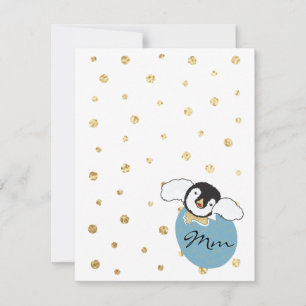 Baby Shower Thank You Card, "Penguin Blue/Gold"