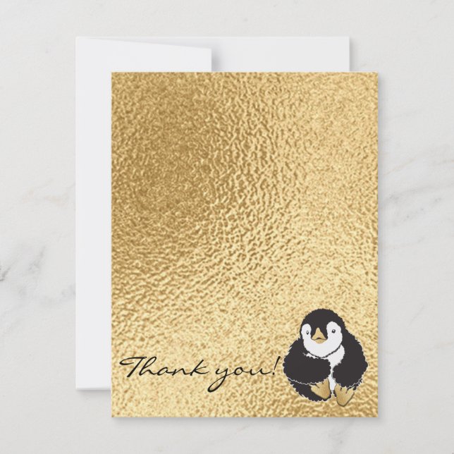 Baby Shower Thank You Card, "Penguin Gold" Card (Front)