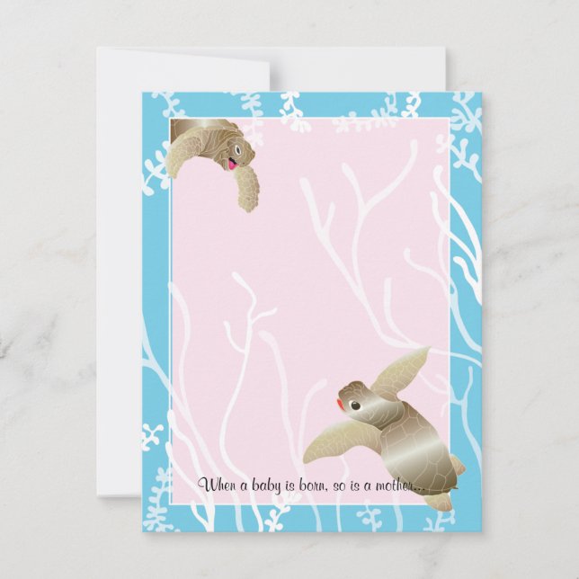 Baby Shower Thank You Card, Pink/Blue Turtle (Front)
