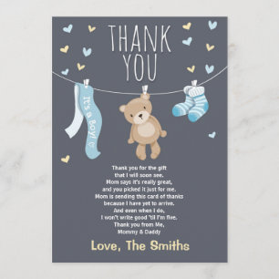 Baby Shower Thank You Card Teddy Bear blue