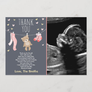 Baby Shower Thank You Card Teddy Bear Pink