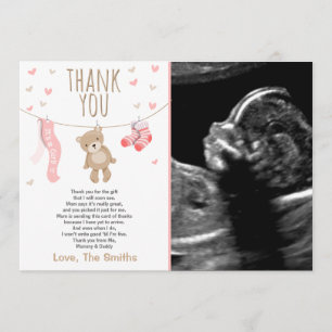 Baby Shower Thank You Card Teddy Bear Pink