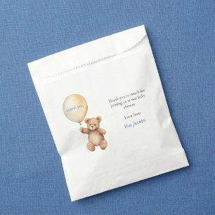 Baby shower thank you card with cute teddy bear favour bags