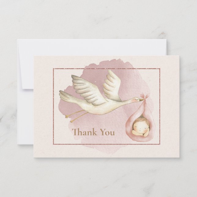 Baby Shower Thank You Card with Stork and Baby (Front)